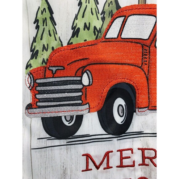 Red Truck Christmas Fresh Cut Trees Applique Embroidered Garden Flag 11.5"X18" - Picture 3 of 10